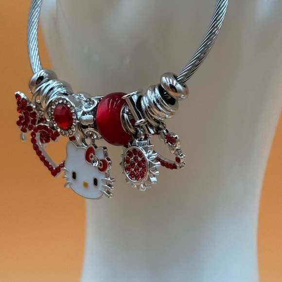 Hello Kitty Silver and Red Charm Bracelet with Playful Accents Adjustable Band - Picture 2 of 8